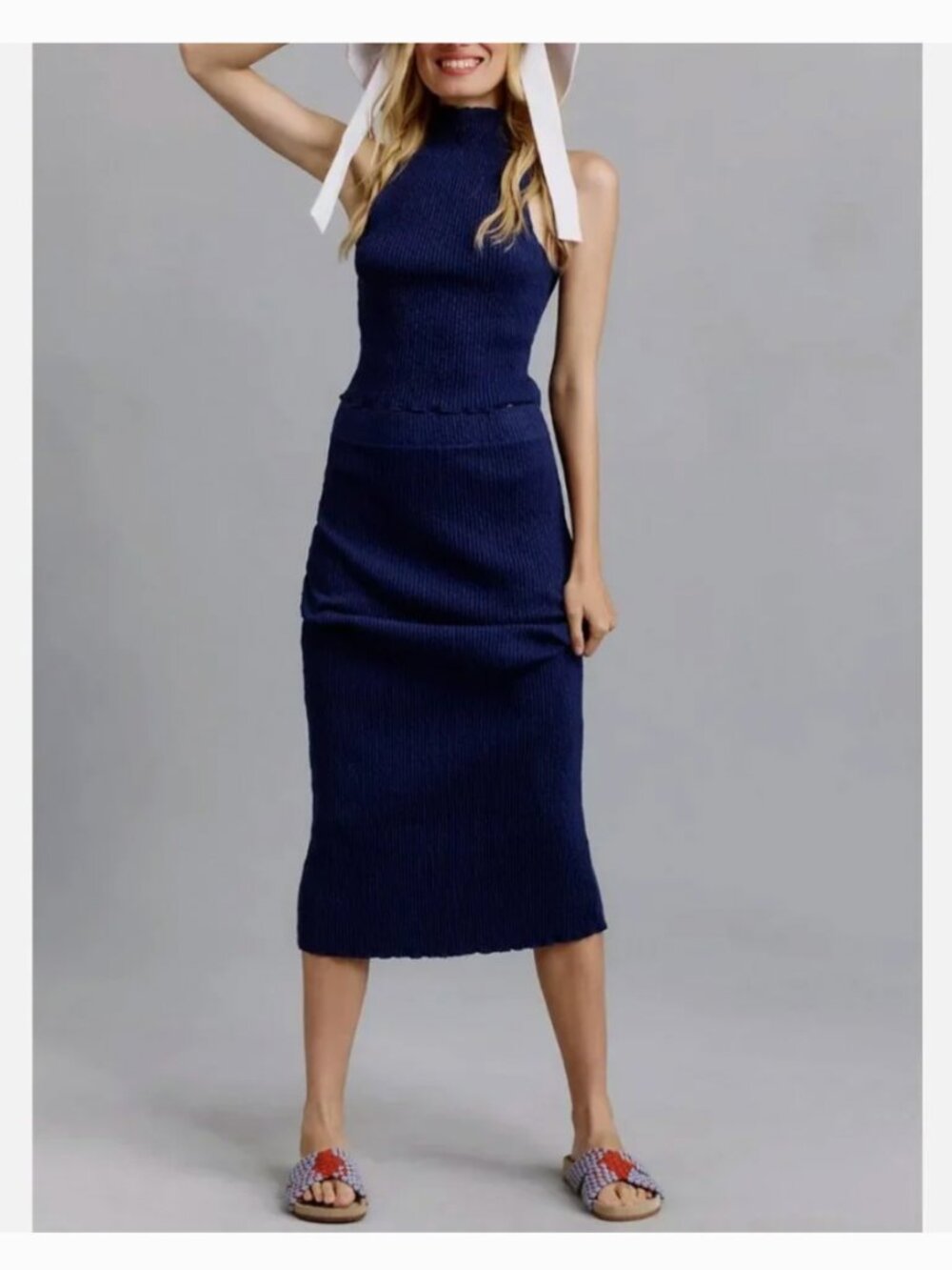 T.la Anthropologie Blue Knit midi Skirt + top Set